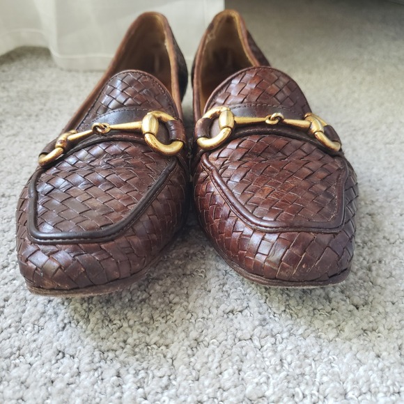 Sesto Meucci Brown Woven Loafers with Gold Accents - Picture 7 of 10